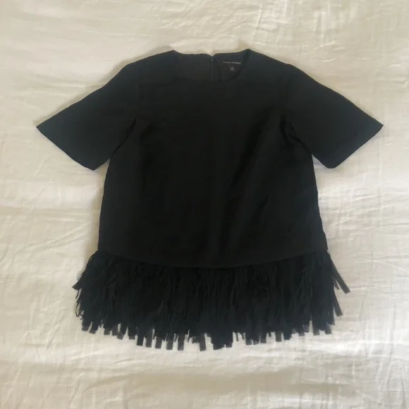 Banana Republic Fringe Crepe Blouse, black, XS - Picture 2 of 6